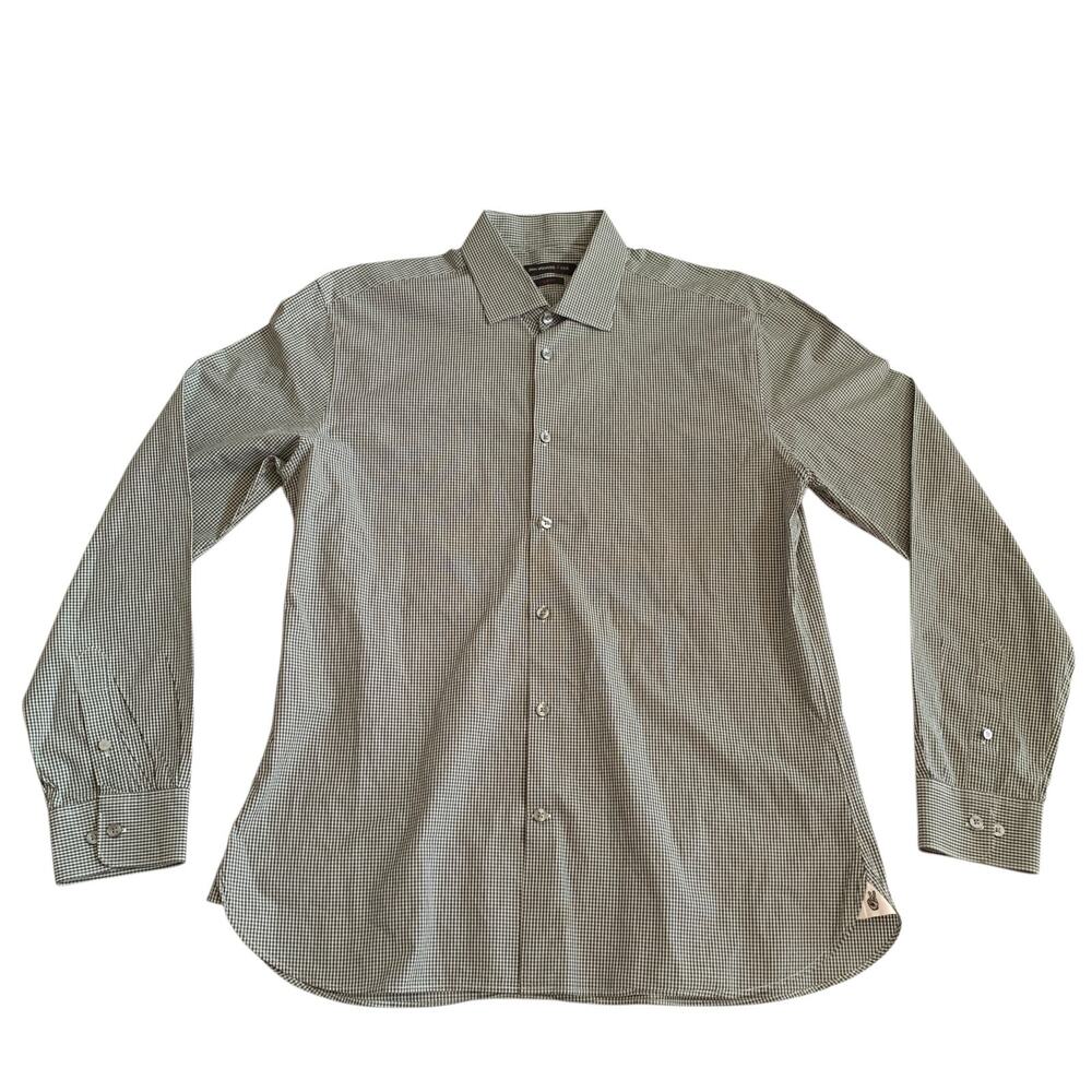 John Varvatos Men's Size 16.5 34/35 Slim Fit Button Up Long Sleeve Check Shirt